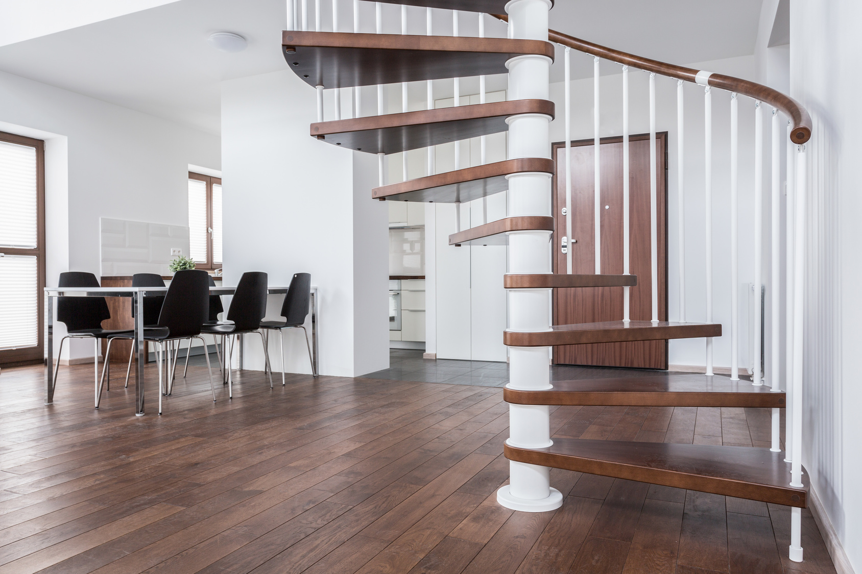 Wooden stairs and floor in contemporary house